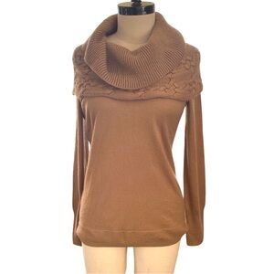 Tahari Brown Long Sleeve Cowl Neck Wool Blend Sweater Size Medium